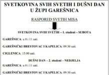 Raspored svetih misa i blagoslova grobova za blagdan Svih Svetih i Dušni dan u župi Garešnica i Velika Trnovitica